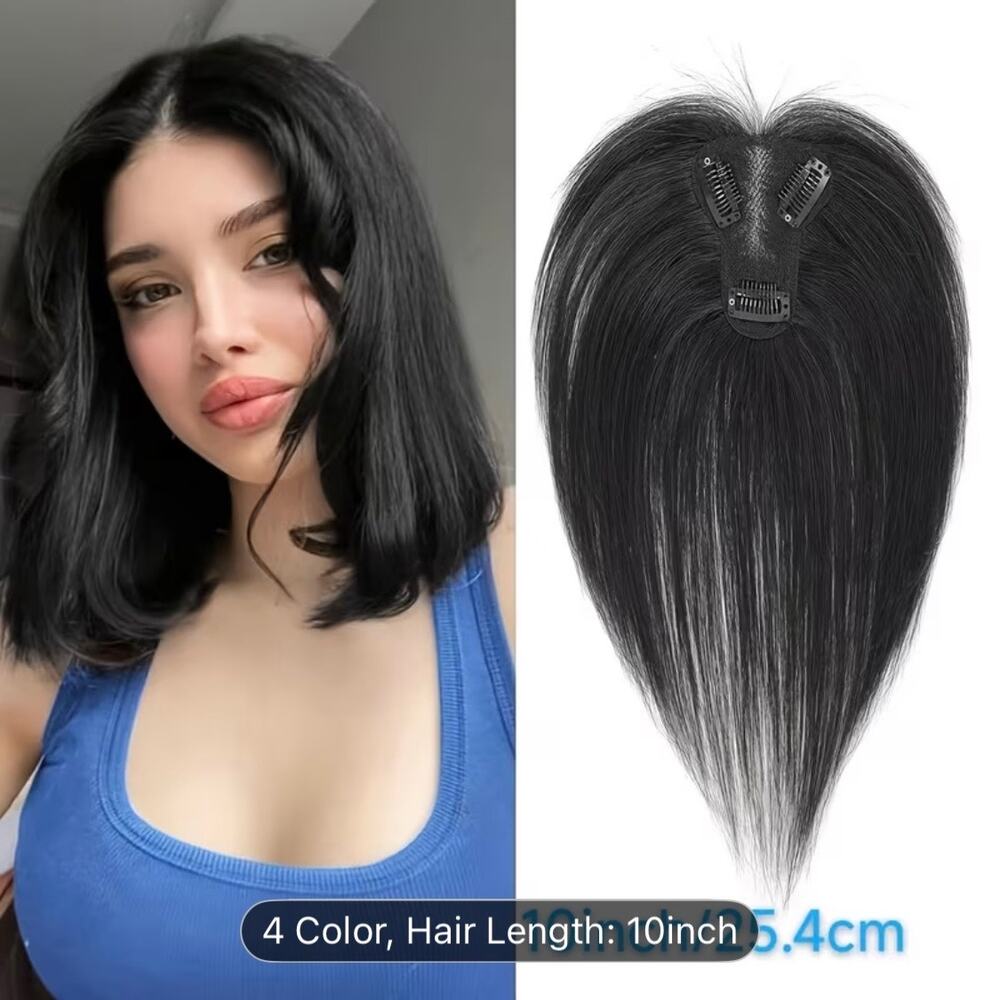 10" Human Hair Black Topper - Premium Remy Human Hair